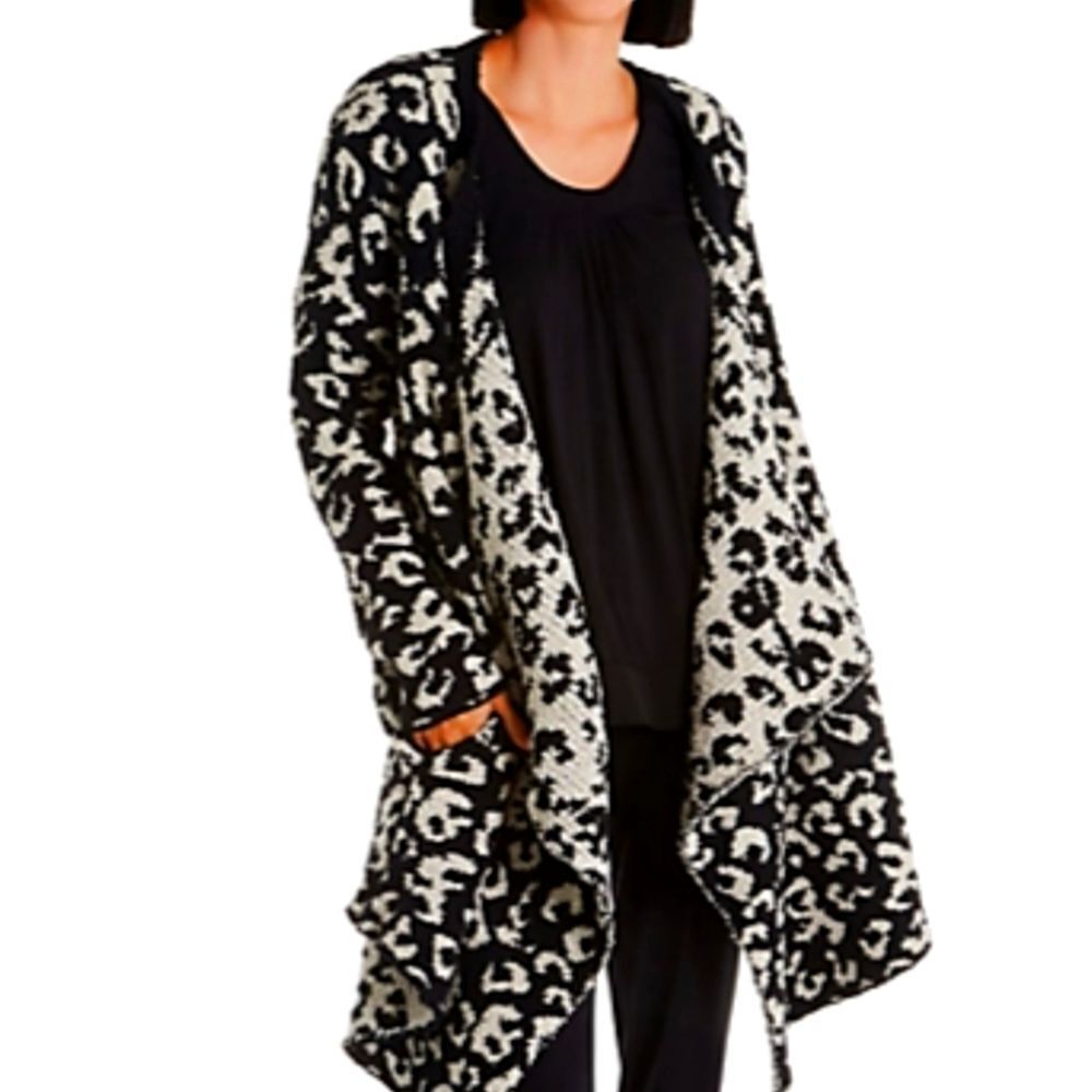 Ugg Phoebe Fluffy Sweater Wrap Cardigan- Black/Leopord